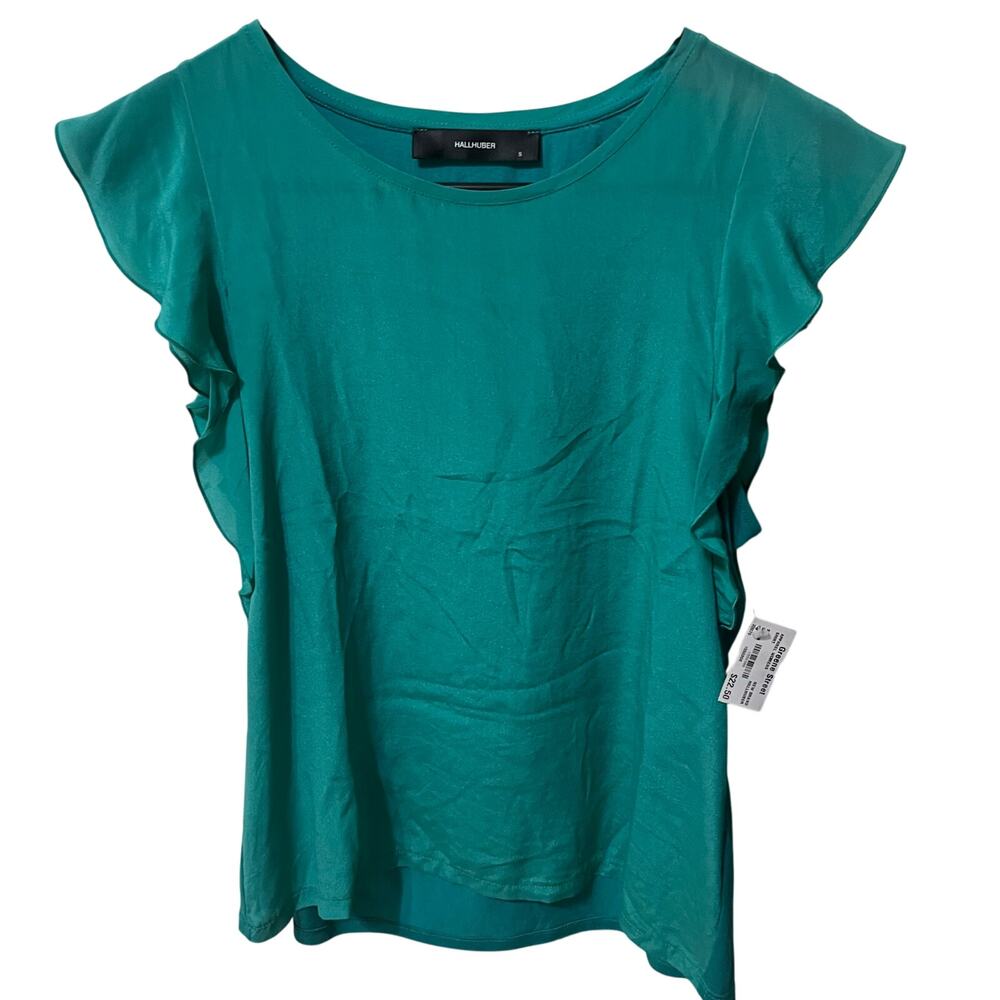 Hallhuber flutter sleeve t-shirt womens size small teal green top  normcore Twee